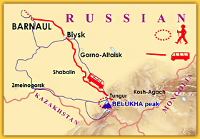 Схема заезда под пик Белуха