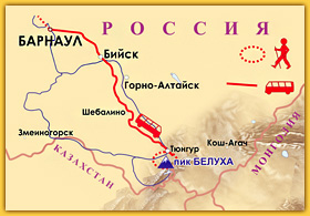 Схема заезда под пик Белуха