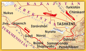 To the heart of Tamerlane`s empire map of the tour in Uzbekistan